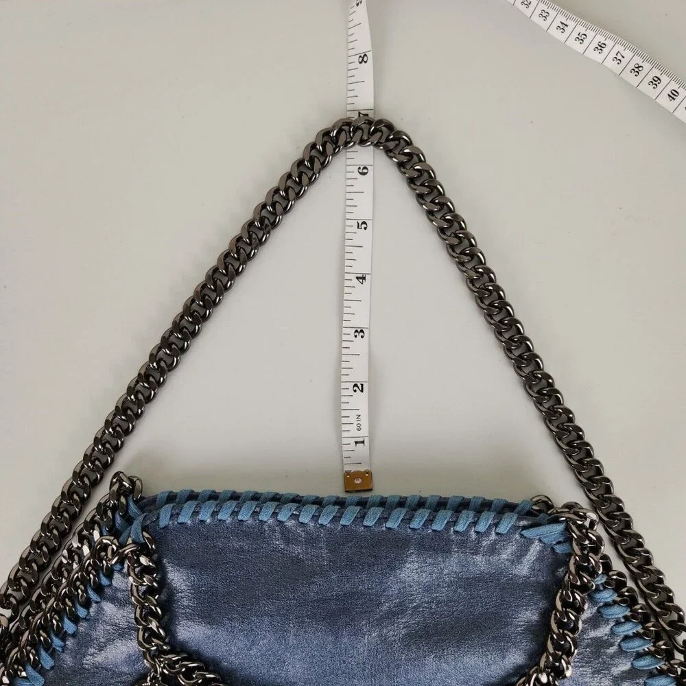 Stella McCartney Shoulder Bag Womens Blue Falabella Metallic Shaggy Deer Chain - Picture 7 of 14